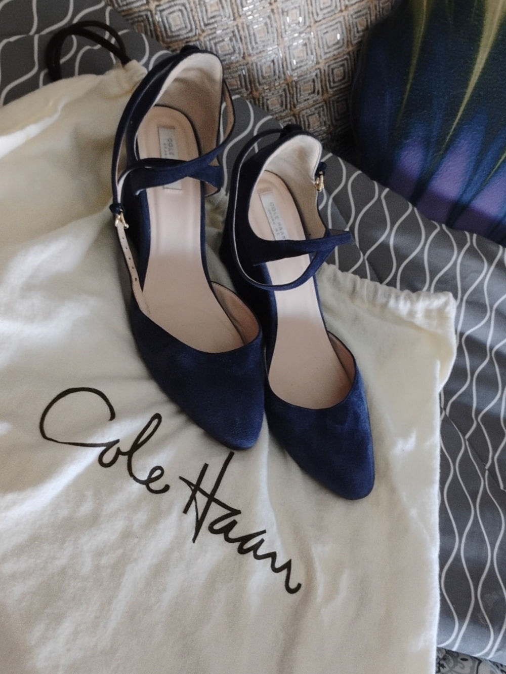 Cole Haan Navy Suede Pointed-Toe Mary Jane Heels